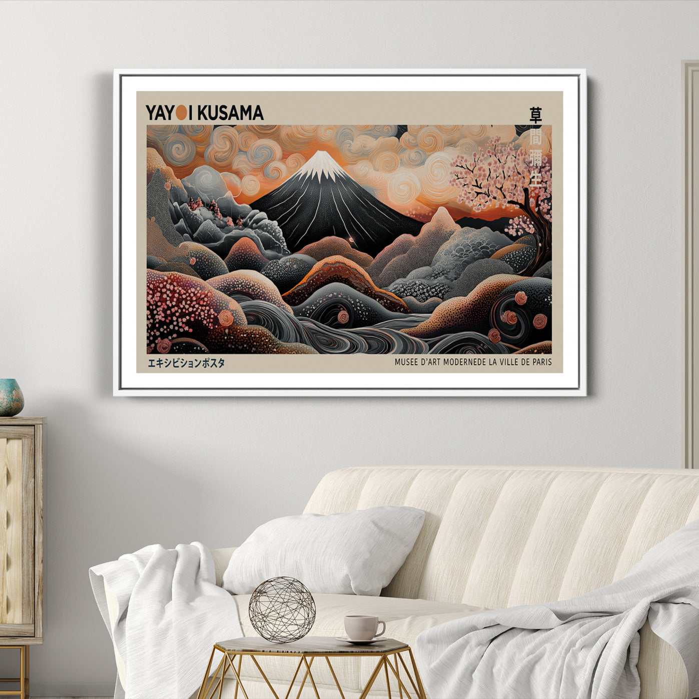 55739266-MGC-FP-36x24_White-Modern Japanese Wall Art Print Yayoi Kusama Canvas Wall Art Abstract Mount Fuji Canvas Print