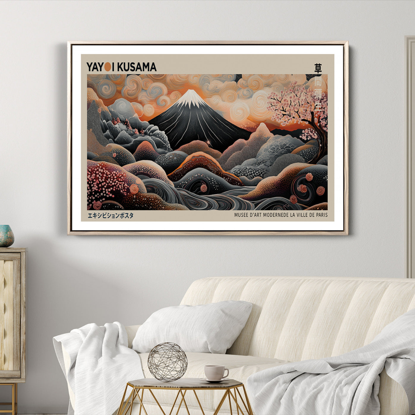-Modern Japanese Wall Art Print Yayoi Kusama Canvas Wall Art Abstract Mount Fuji Canvas Print