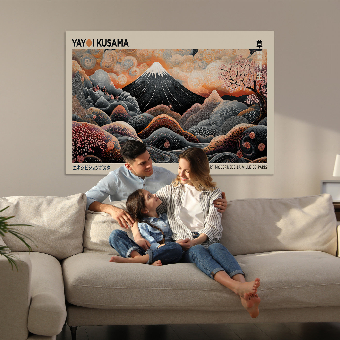 55739266-MGV-CV-36X24-Modern Japanese Wall Art Canvas Print – Framed Yayoi Kusama Abstract Mount Fuji Artwork for Home or Office, Living Room