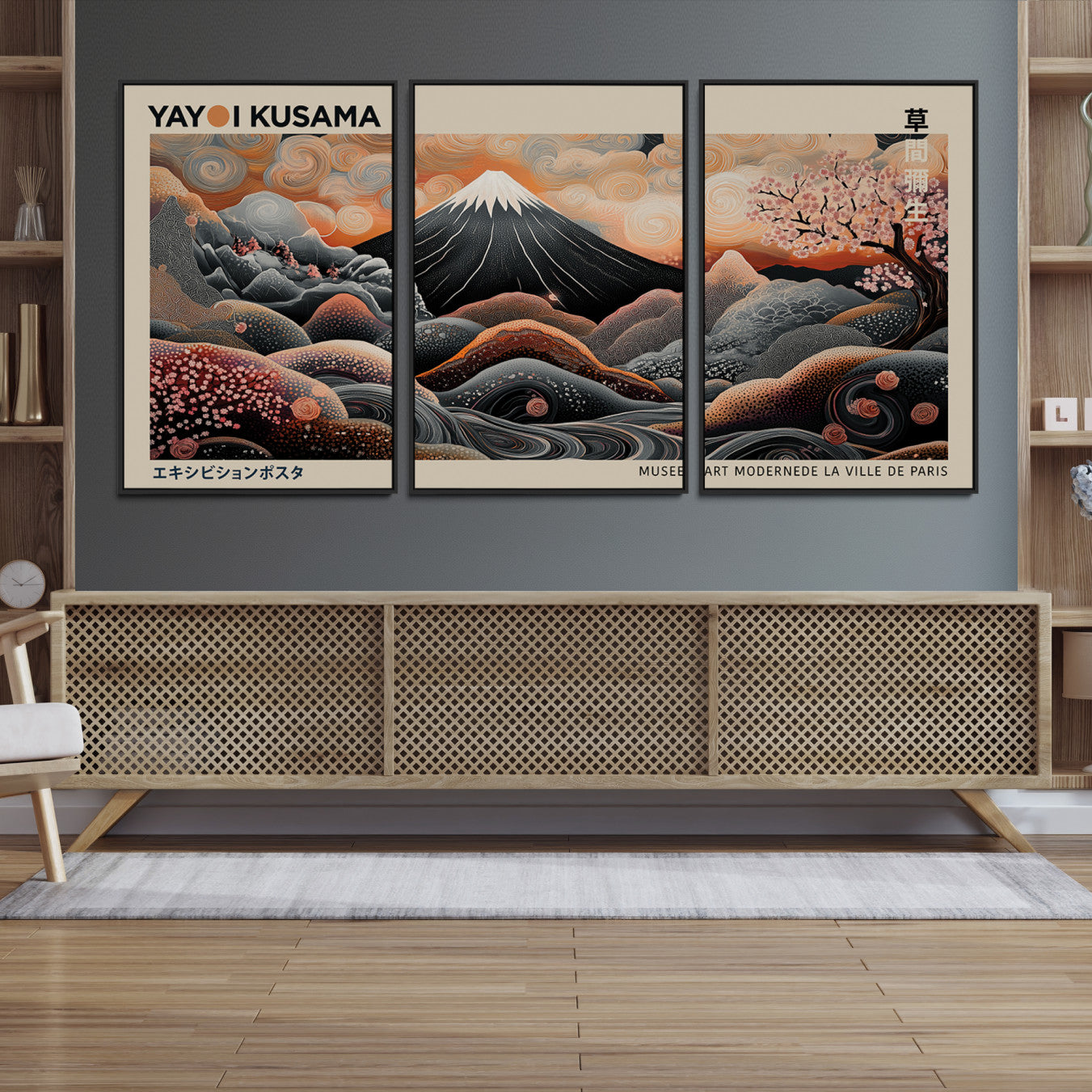 -Modern Japanese Wall Art Print Yayoi Kusama Canvas Wall Art Abstract Mount Fuji Canvas Print