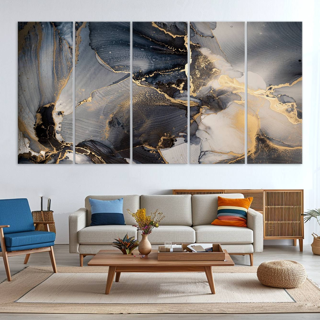 24068-MGV-CV-36X24-Modern Marble Fluid Effect Wall Art Abstract Canvas Wall Art Print