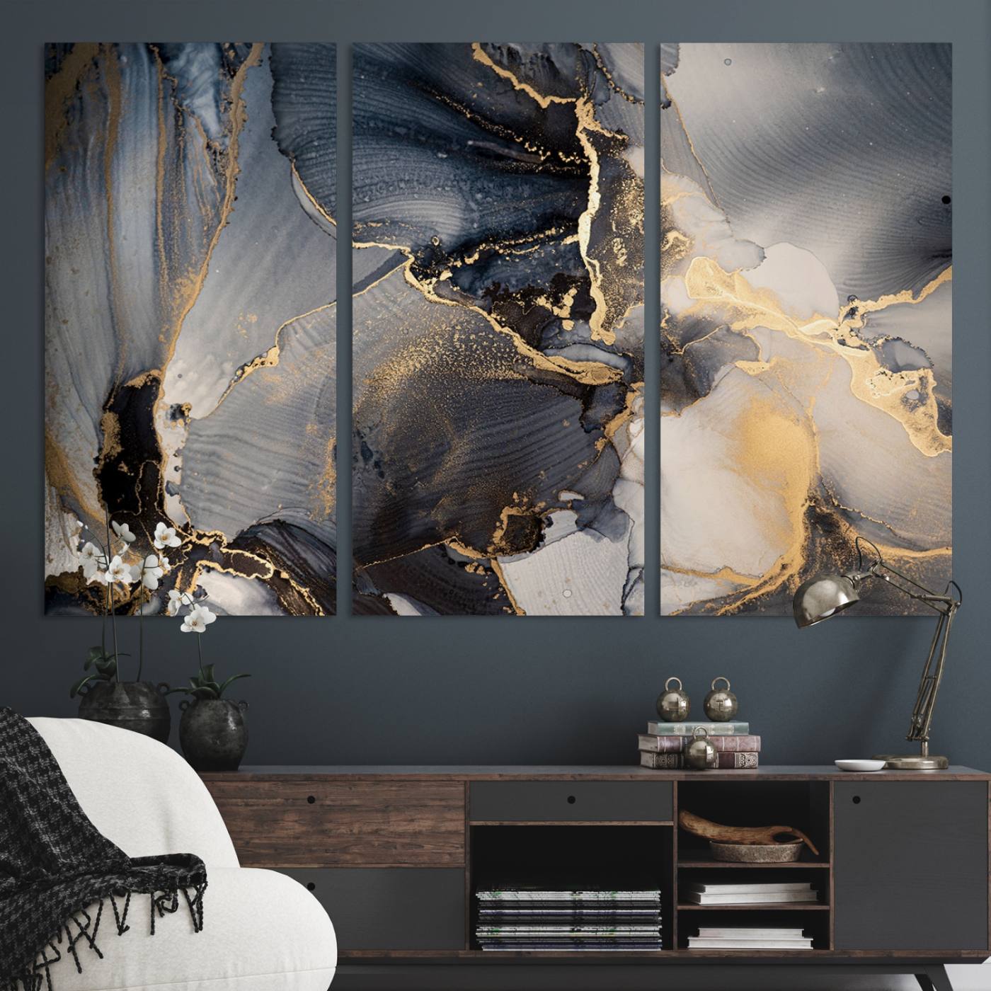 24068-MGV-CV-48X32-3P-Modern Marble Fluid Effect Wall Art Abstract Canvas Wall Art Print