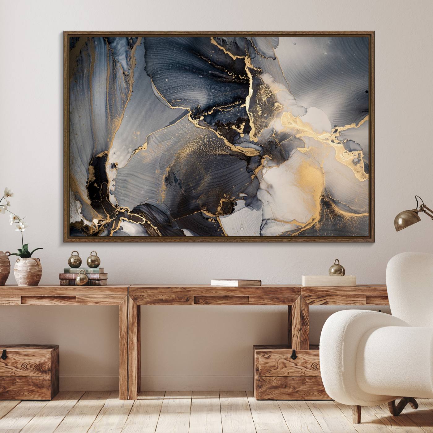 24068-MGV-FC-36X24_Walnut-Modern Marble Fluid Effect Wall Art Abstract Canvas Wall Art Print