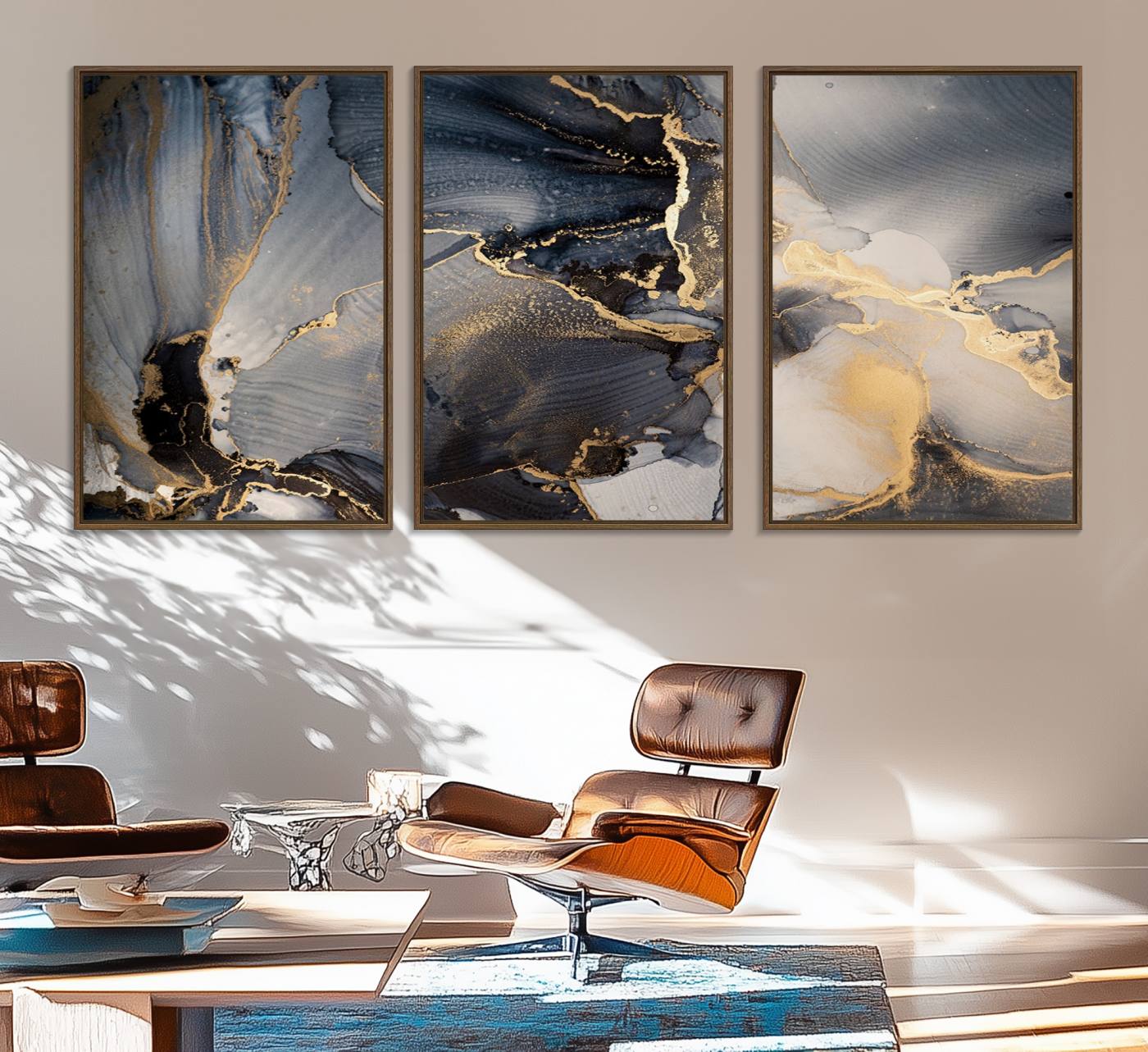 24068-MGV-FC-60X30-3P_Walnut-Modern Marble Fluid Effect Wall Art Abstract Canvas Wall Art Print