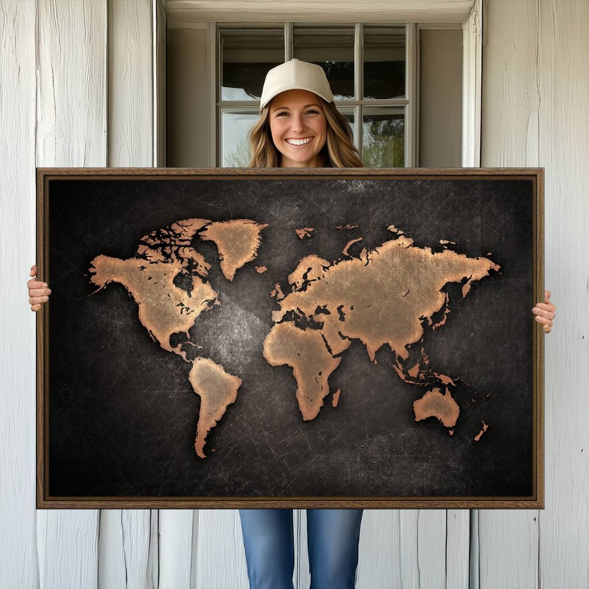 -Push Pin World Map Canvas Print – Framed Wall Art for Couples to Track Their Travels – Anniversary