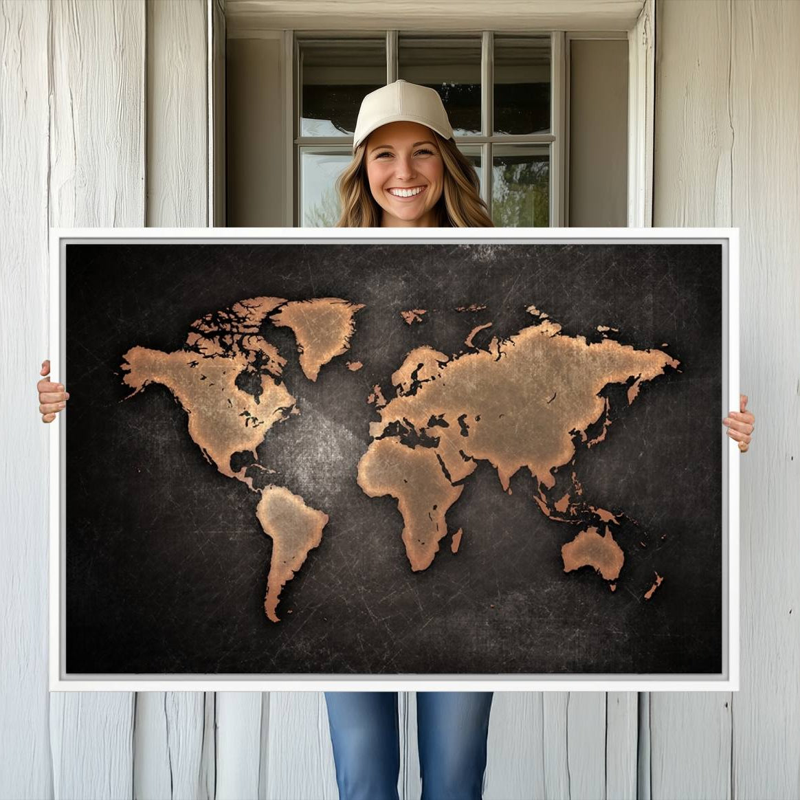-Push Pin World Map Canvas Print – Framed Wall Art for Couples to Track Their Travels – Anniversary