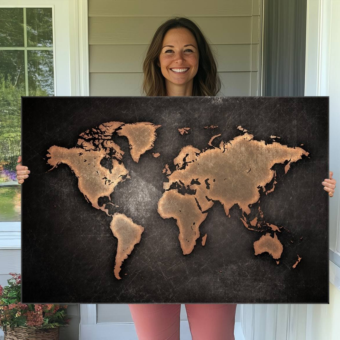 -Push Pin World Map Canvas Print – Framed Wall Art for Couples to Track Their Travels – Anniversary