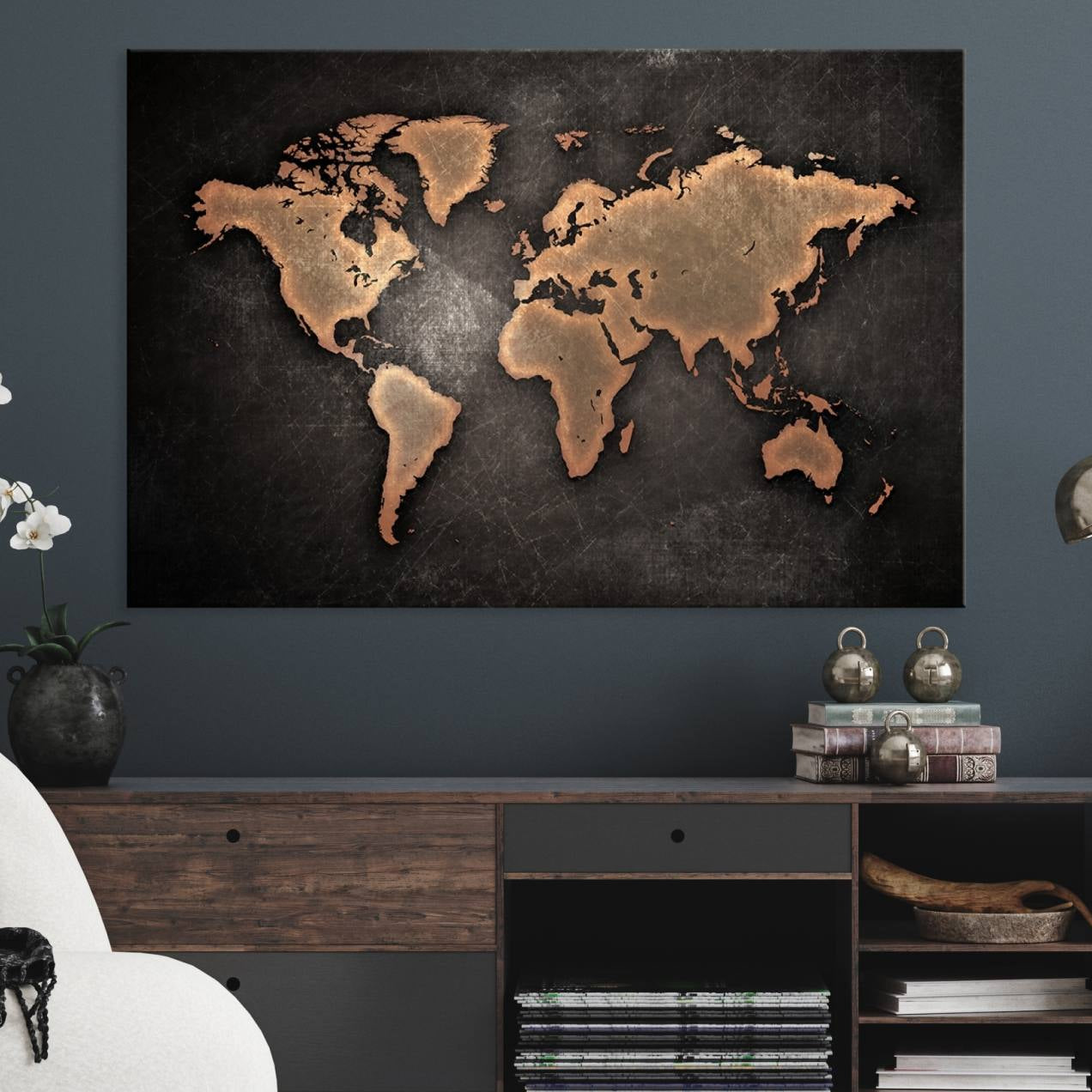 -Push Pin World Map Canvas Print – Framed Wall Art for Couples to Track Their Travels – Anniversary