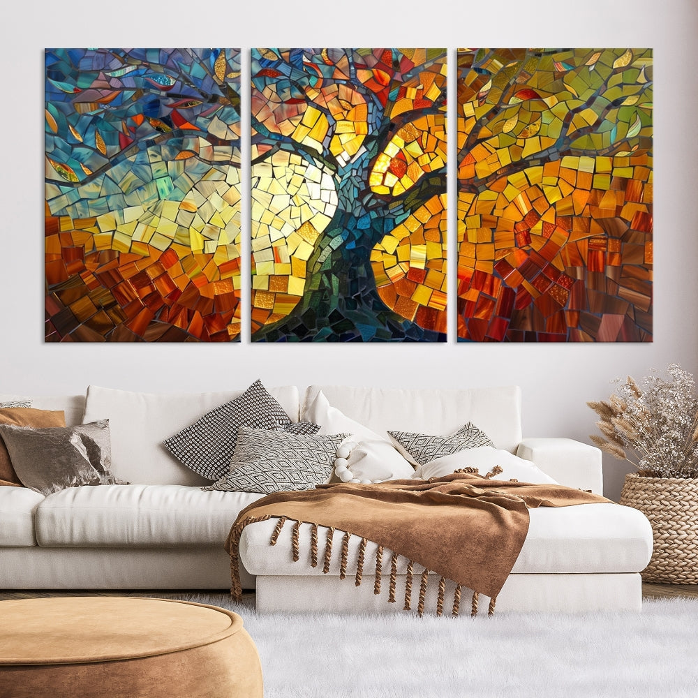 Edit-Images-Mosaic Tree Canvas Wall Art – Vibrant Stained Glass-Inspired Tree of Life