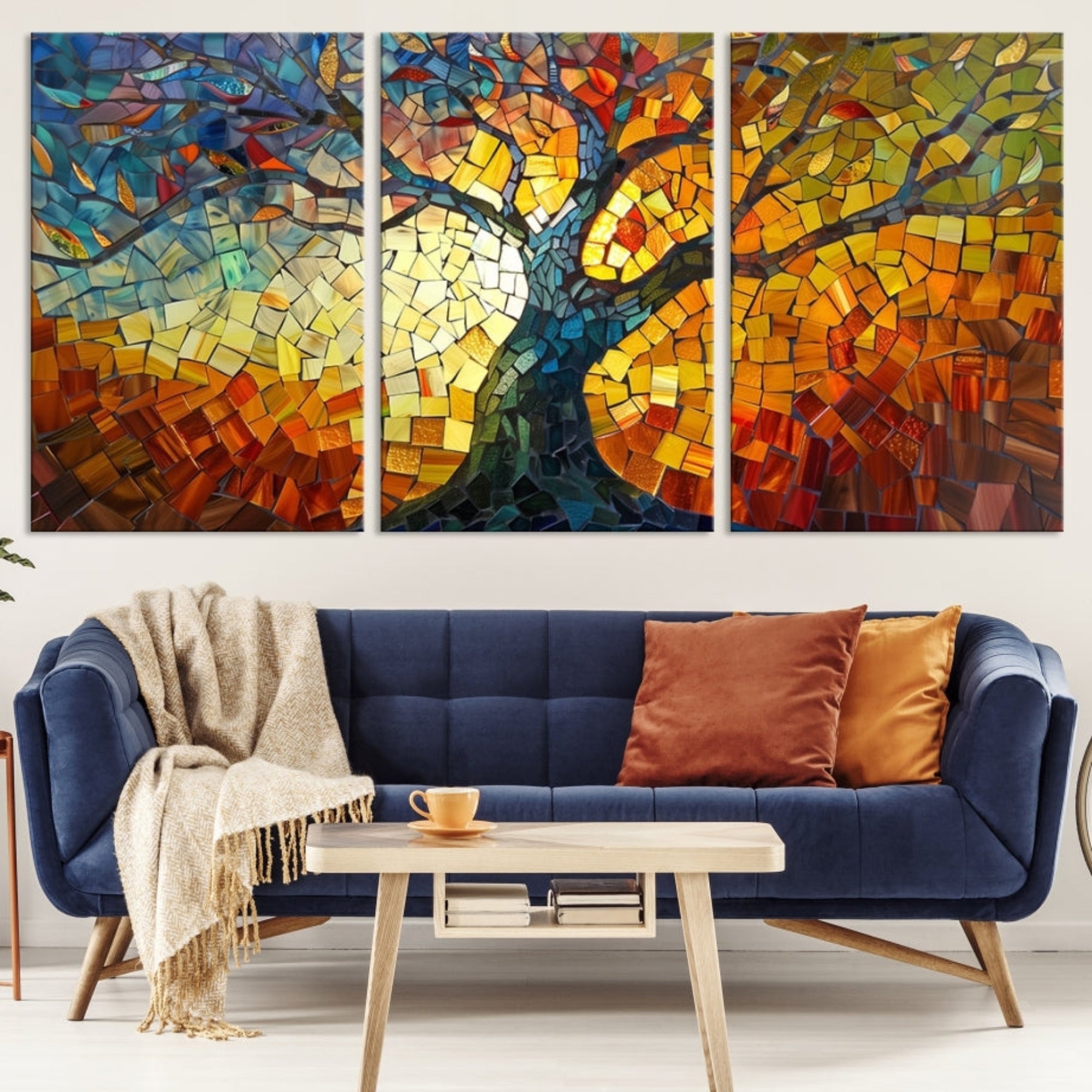 Edit-Images-Mosaic Tree Canvas Wall Art – Vibrant Stained Glass-Inspired Tree of Life