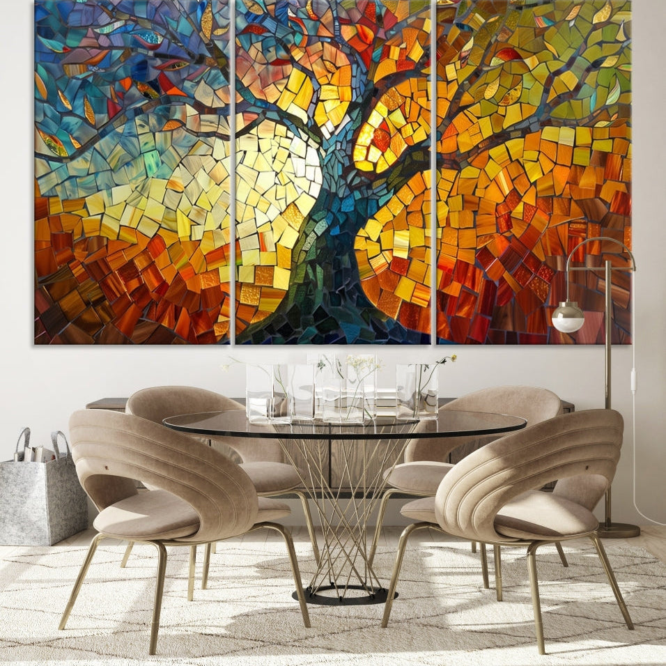 Edit-Images-Mosaic Tree Canvas Wall Art – Vibrant Stained Glass-Inspired Tree of Life