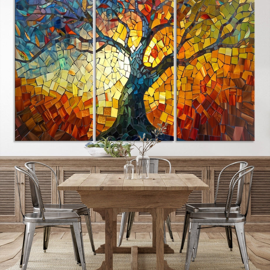 Edit-Images-Mosaic Tree Canvas Wall Art – Vibrant Stained Glass-Inspired Tree of Life