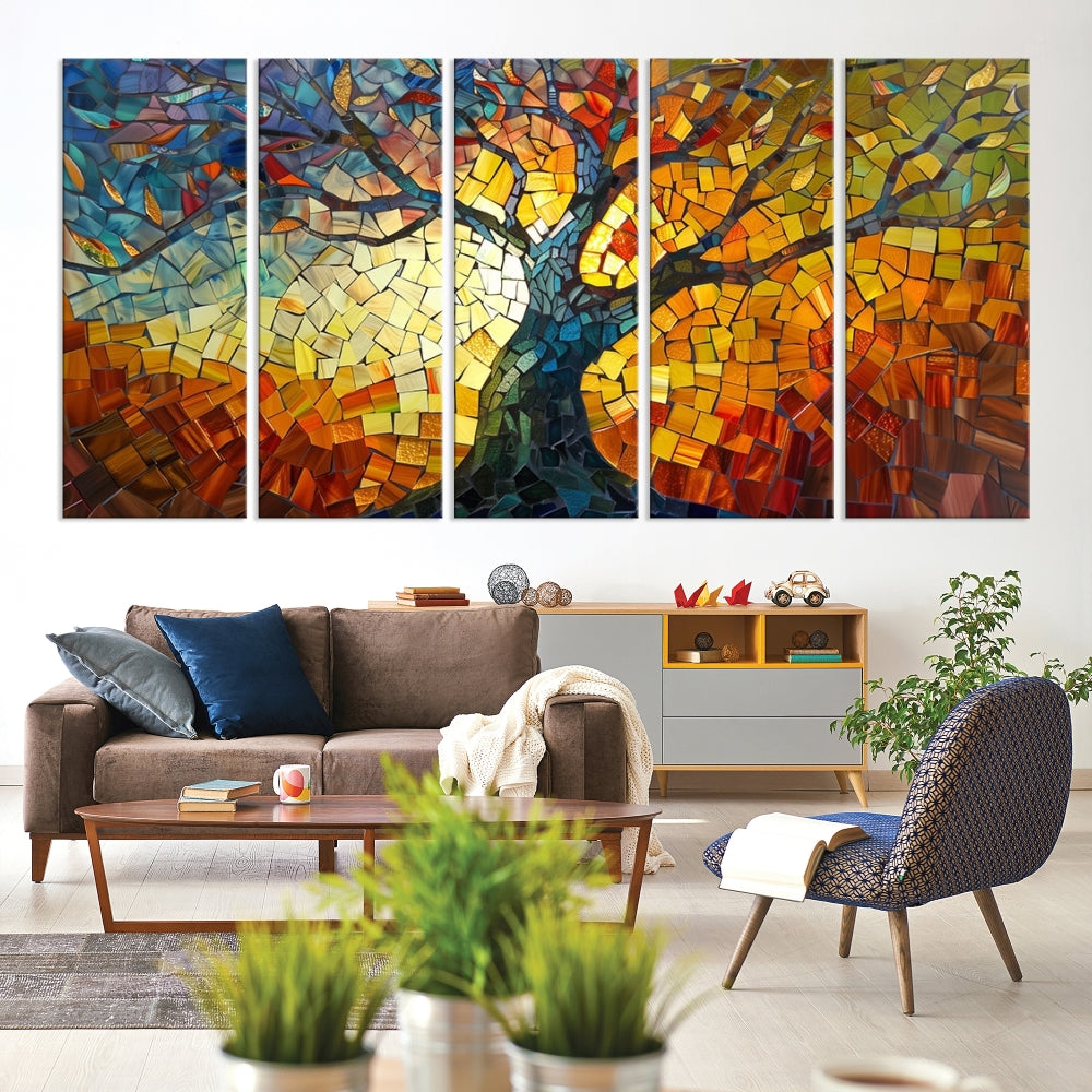 Edit-Images-Mosaic Tree Canvas Wall Art – Vibrant Stained Glass-Inspired Tree of Life