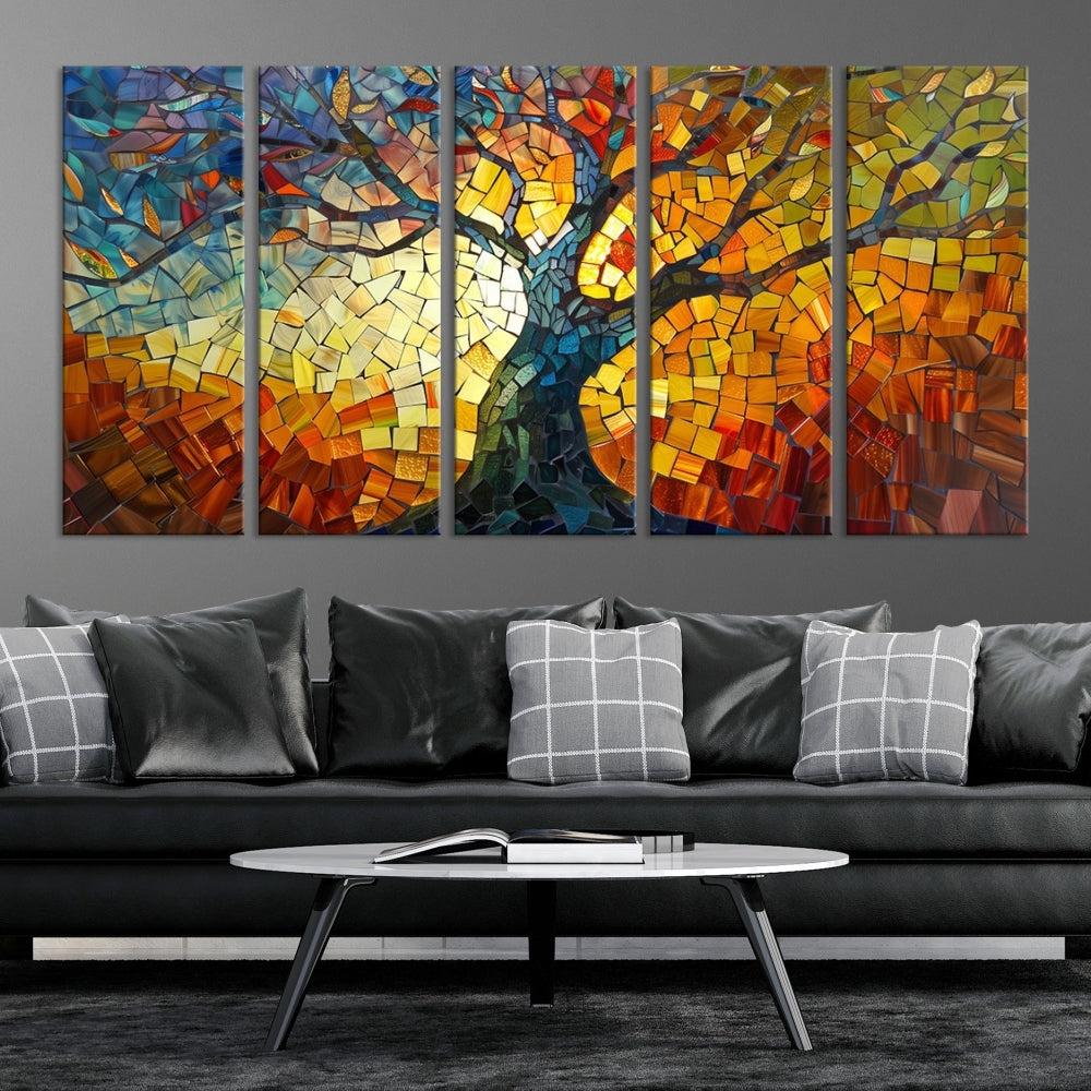 Edit-Images-Mosaic Tree Canvas Wall Art – Vibrant Stained Glass-Inspired Tree of Life