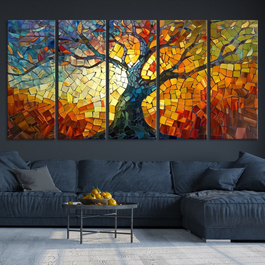 Edit-Images-Mosaic Tree Canvas Wall Art – Vibrant Stained Glass-Inspired Tree of Life