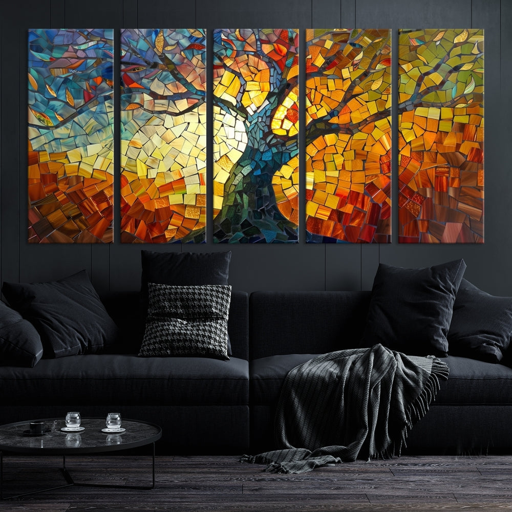 Edit-Images-Mosaic Tree Canvas Wall Art – Vibrant Stained Glass-Inspired Tree of Life