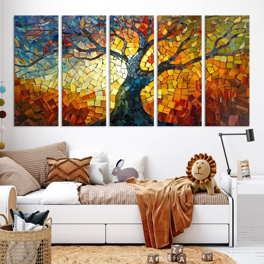 Edit-Images-Mosaic Tree Canvas Wall Art – Vibrant Stained Glass-Inspired Tree of Life