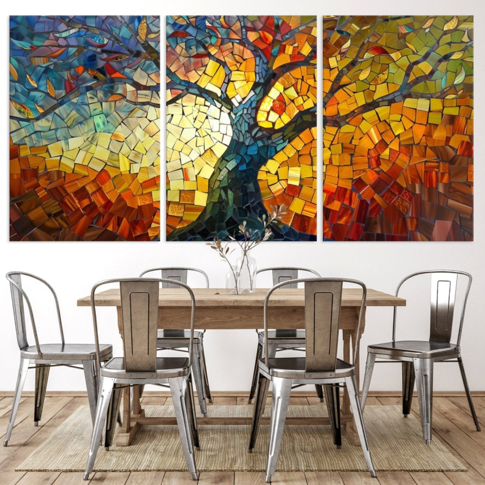 Edit-Images-Mosaic Tree Canvas Wall Art – Vibrant Stained Glass-Inspired Tree of Life