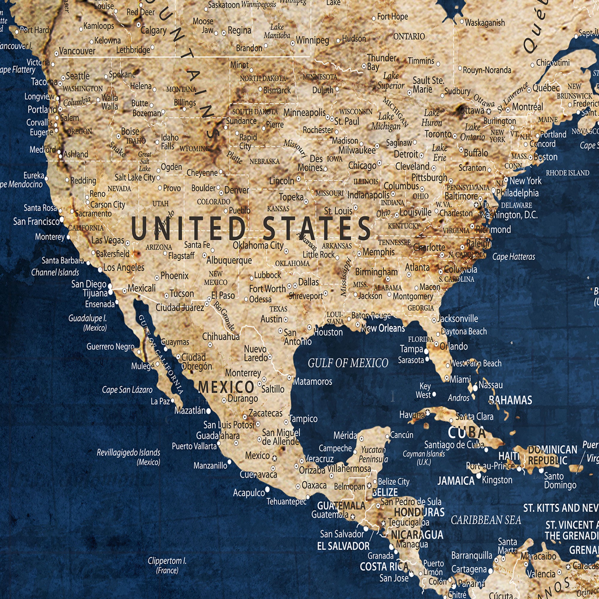 35296308-MGV-CV-36X24-Framed Custom World Map Canvas Print - Deep Blue World Map Wall Art, Large Wall Art Map Print for Living Room, Office, or Study Decor