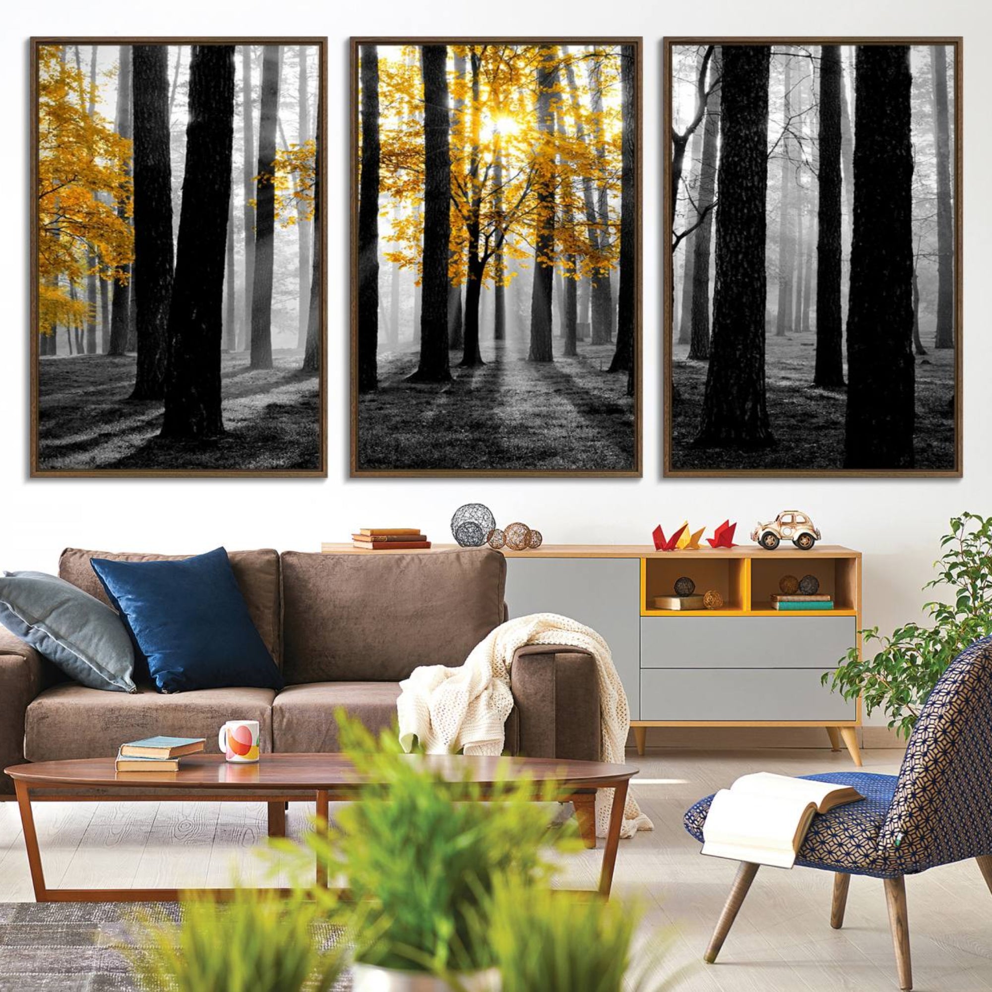 84355-MGV-CV-36X24-Nature Misty Foggy Autumn Forest Canvas Wall Art Print