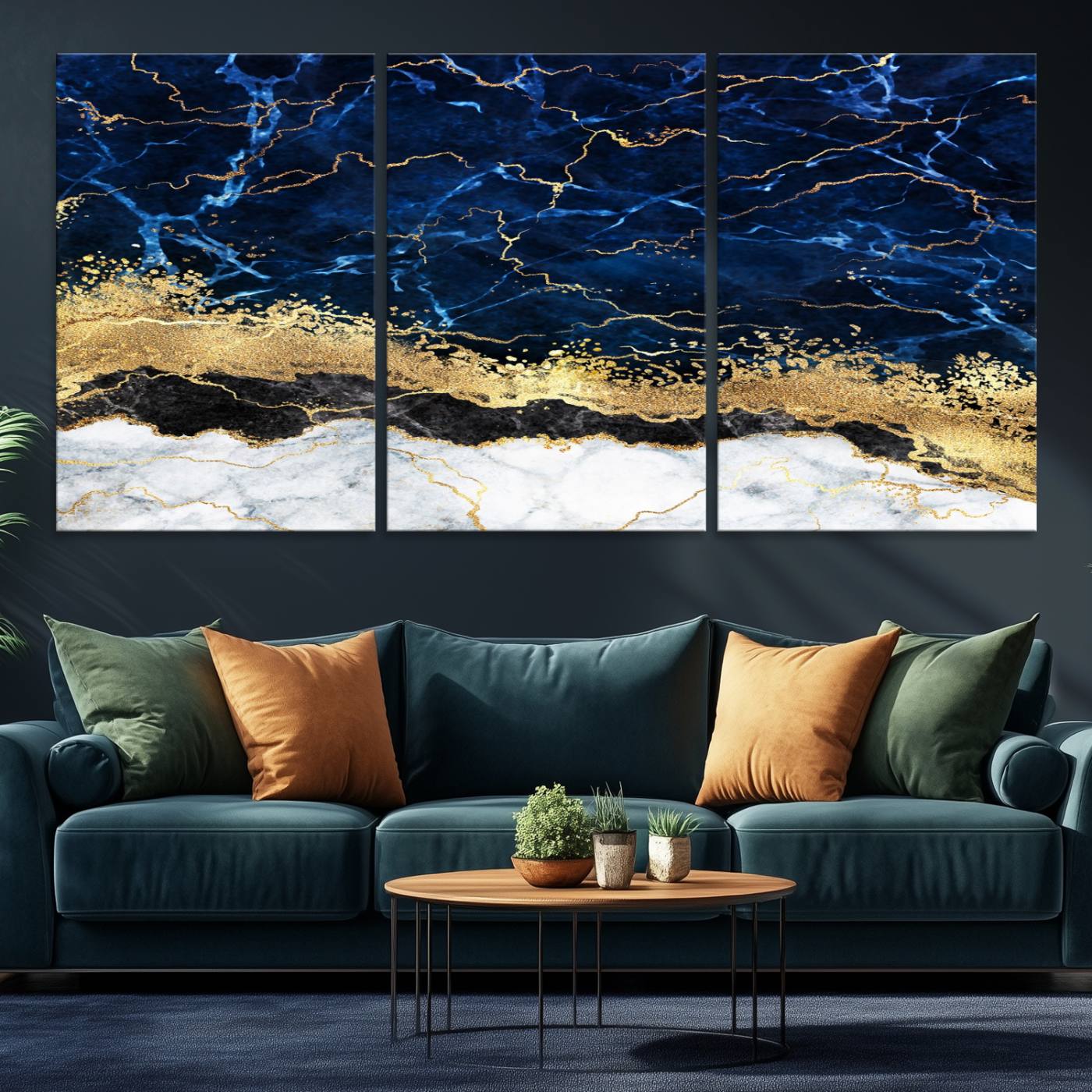 -Navy Blue Marble Fluid Effect Wall Art Abstract Canvas Wall Art Print
