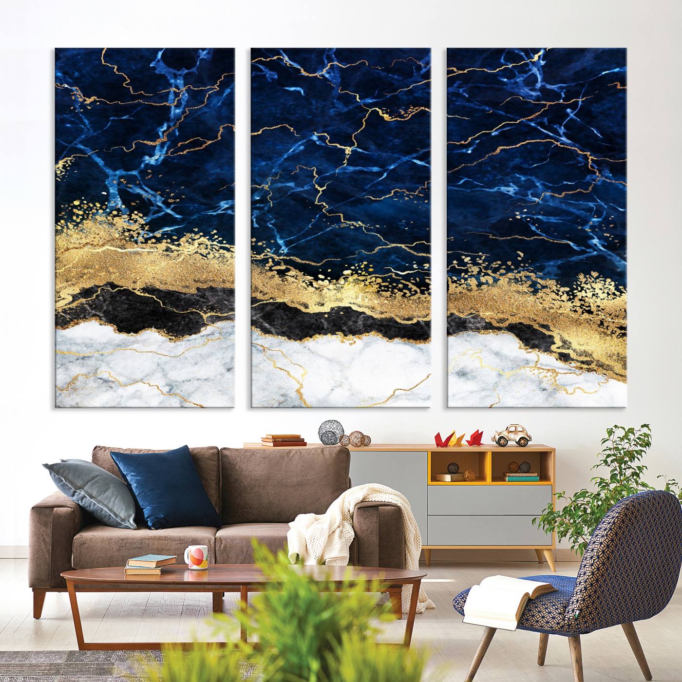 -Navy Blue Marble Fluid Effect Wall Art Abstract Canvas Wall Art Print