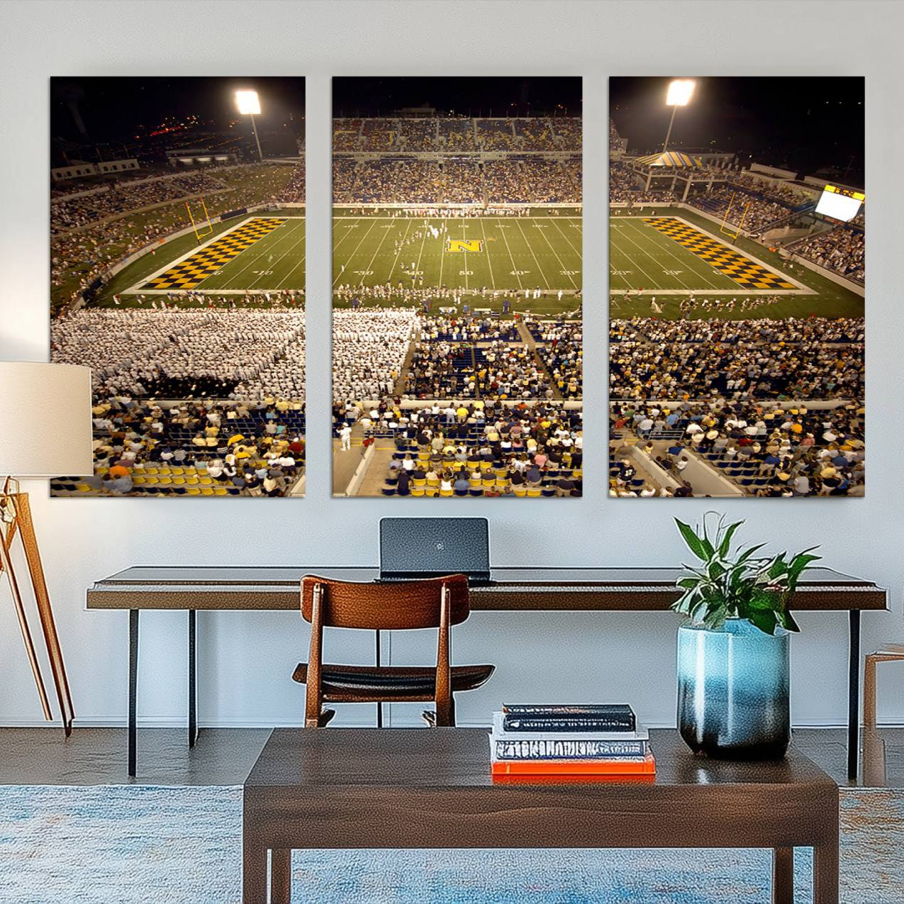 79918-MGV-CV-48X32-3P-Navy Midshipmen Football Team Print - Navy Marine Corps Memorial Stadium Art Canvas Print