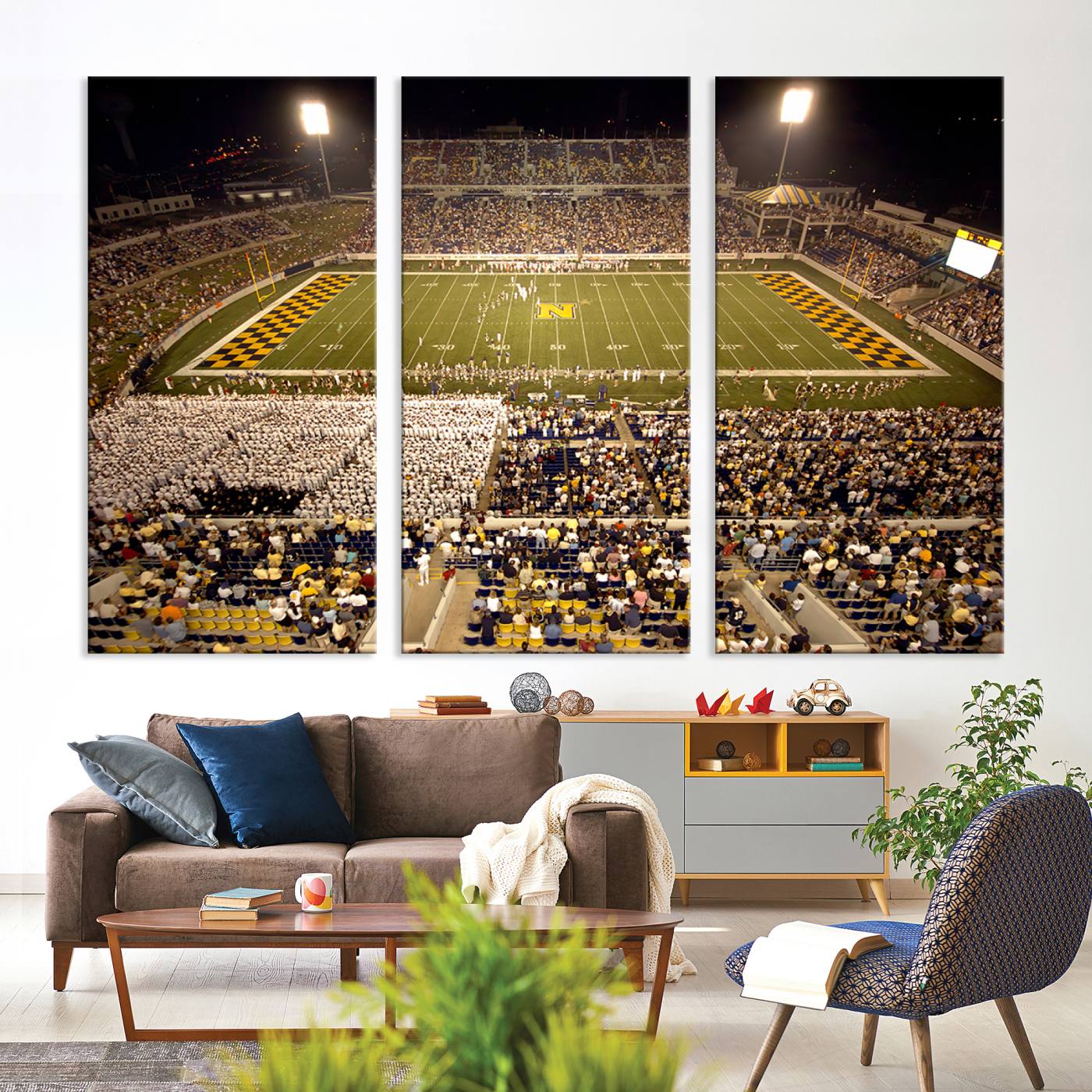 79918-MGV-CV-36X24-Navy Midshipmen Football Team Print – Marine Corps Memorial Stadium Canvas Wall Art for Home, Office, Living Room