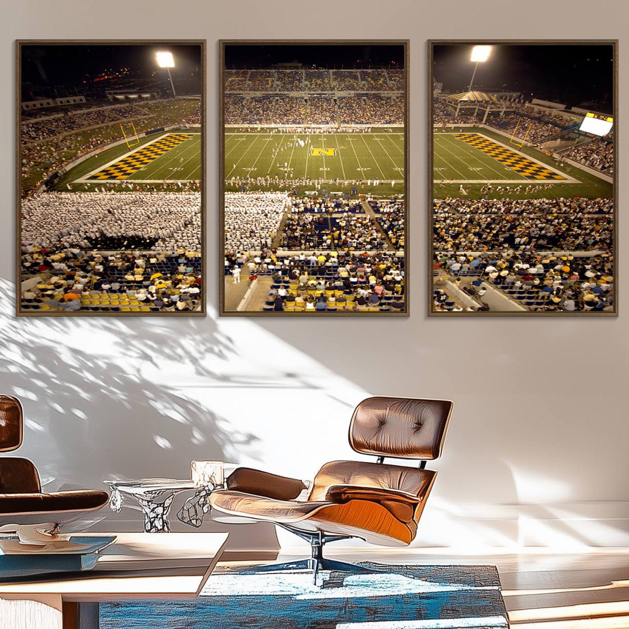 79918-MGV-FC-60X30-3P_Walnut-Navy Midshipmen Football Team Print - Navy Marine Corps Memorial Stadium Art Canvas Print