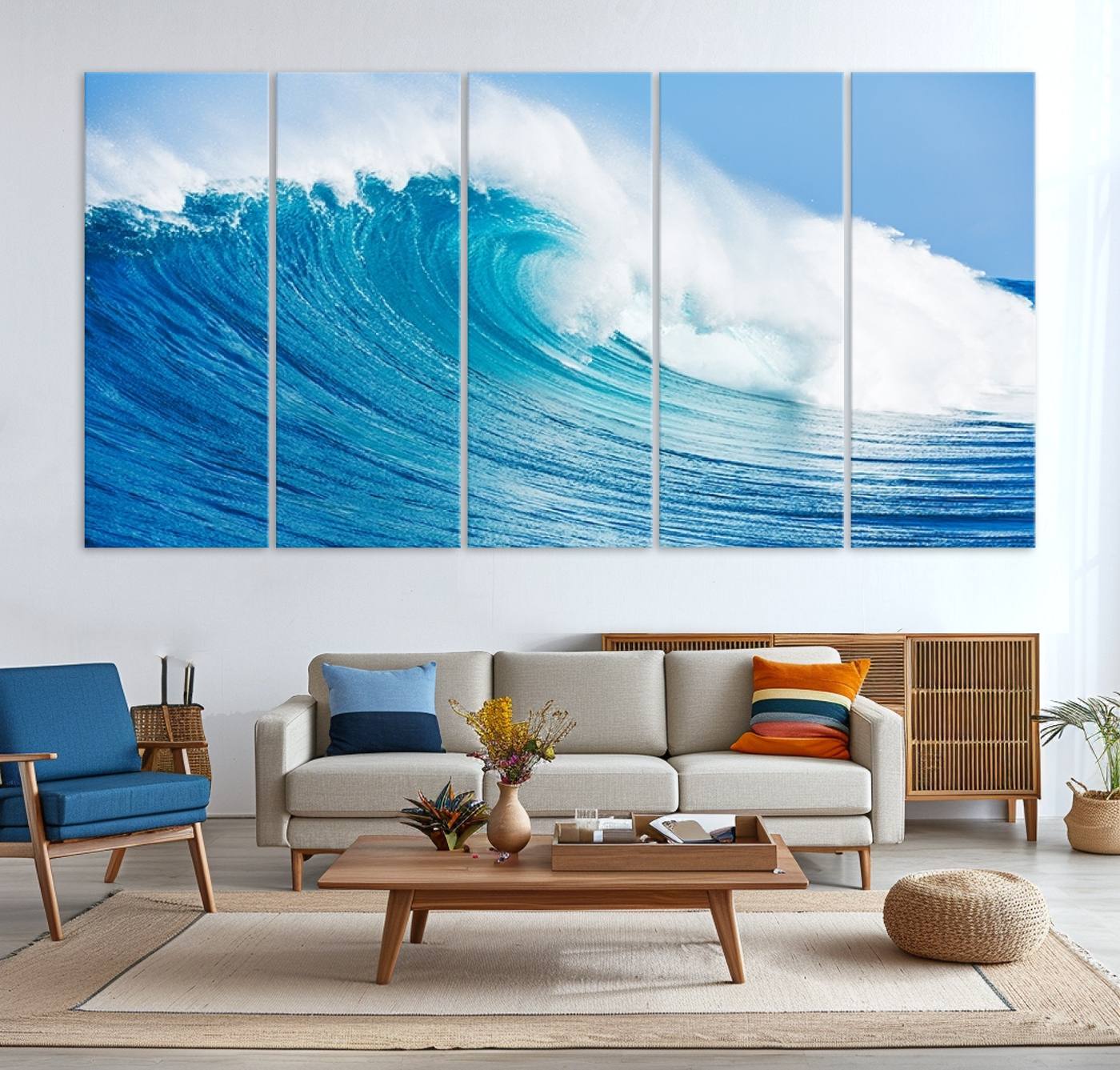 -Ocean Wave Canvas Wall Art Print – Large Coastal Ocean Wave Wall Decor for Home or Office – Vibrant