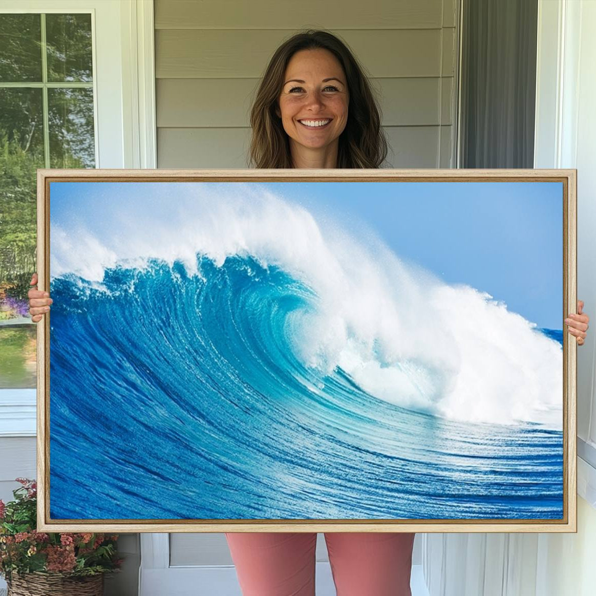 -Ocean Wave Canvas Wall Art Print – Large Coastal Ocean Wave Wall Decor for Home or Office – Vibrant