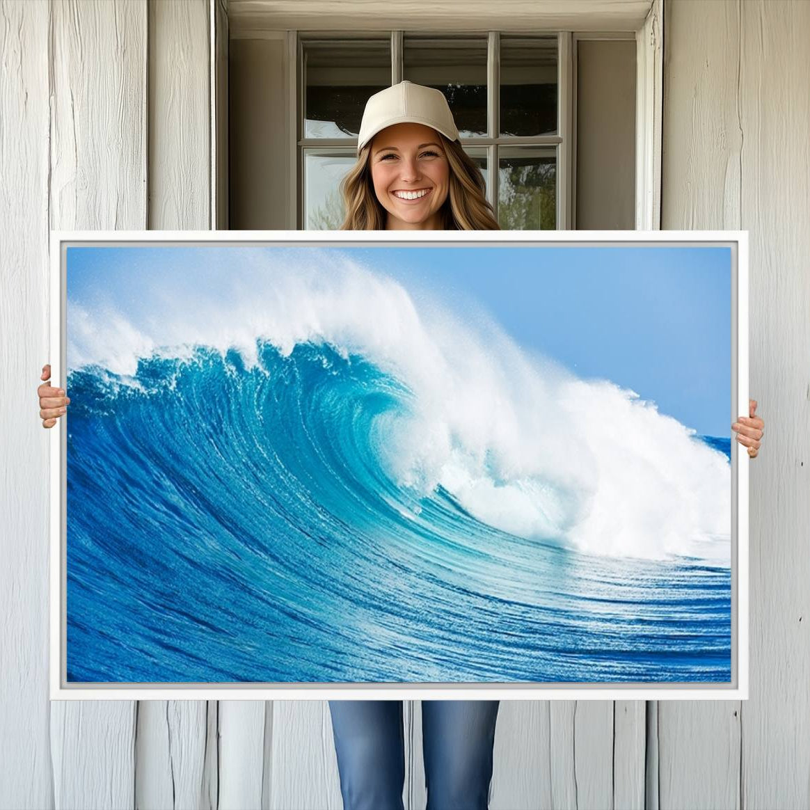 -Ocean Wave Canvas Wall Art Print – Large Coastal Ocean Wave Wall Decor for Home or Office – Vibrant