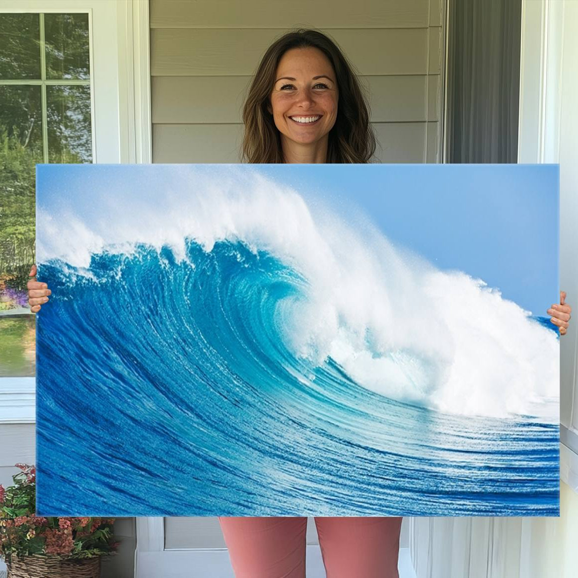 -Ocean Wave Canvas Wall Art Print – Large Coastal Ocean Wave Wall Decor for Home or Office – Vibrant