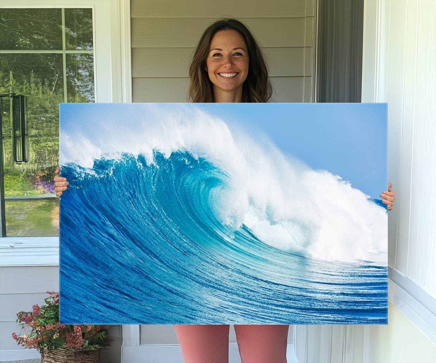 -Ocean Wave Canvas Wall Art Print – Large Coastal Ocean Wave Wall Decor for Home or Office – Vibrant