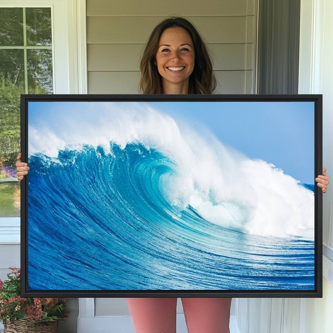 -Ocean Wave Canvas Wall Art Print – Large Coastal Ocean Wave Wall Decor for Home or Office – Vibrant