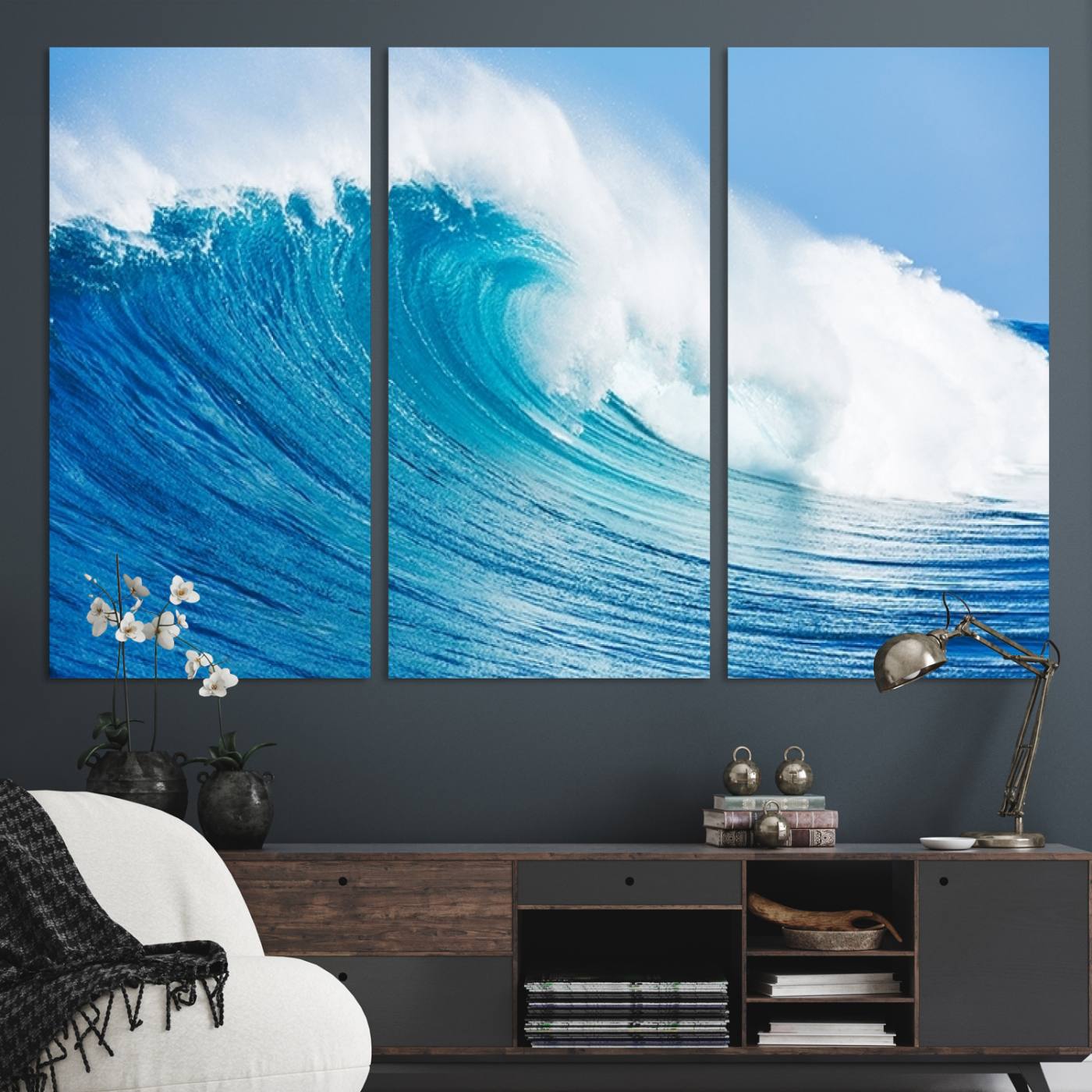 85796-MGV-CV-48X32-3P-Ocean Wave Canvas Wall Art Print – Large Coastal Ocean Wave Wall Decor for Home or Office – Vibrant