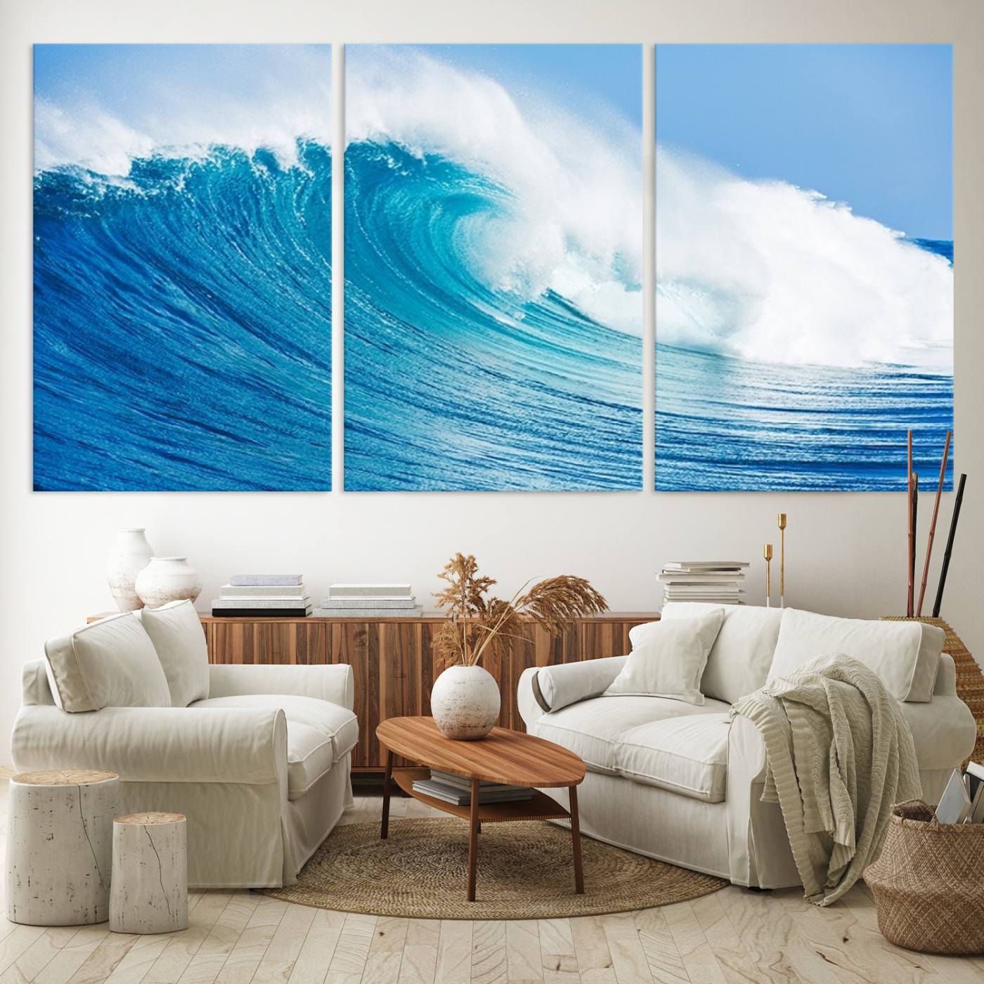 85796-MGV-CV-60X30-3P-Ocean Wave Canvas Wall Art Print – Large Coastal Ocean Wave Wall Decor for Home or Office – Vibrant