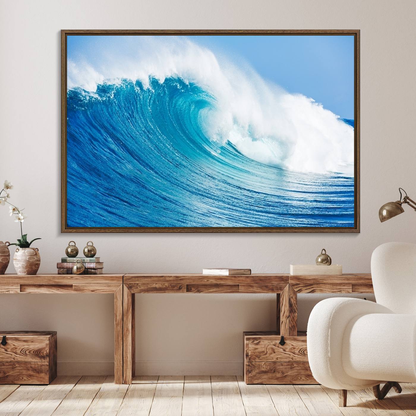 85796-MGV-FC-36X24_Walnut-Ocean Wave Canvas Wall Art Print – Large Coastal Ocean Wave Wall Decor for Home or Office – Vibrant