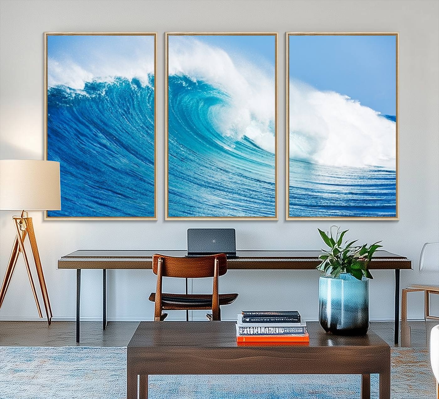 85796-MGV-FC-48X32-3P_Natural-Ocean Wave Canvas Wall Art Print – Large Coastal Ocean Wave Wall Decor for Home or Office – Vibrant