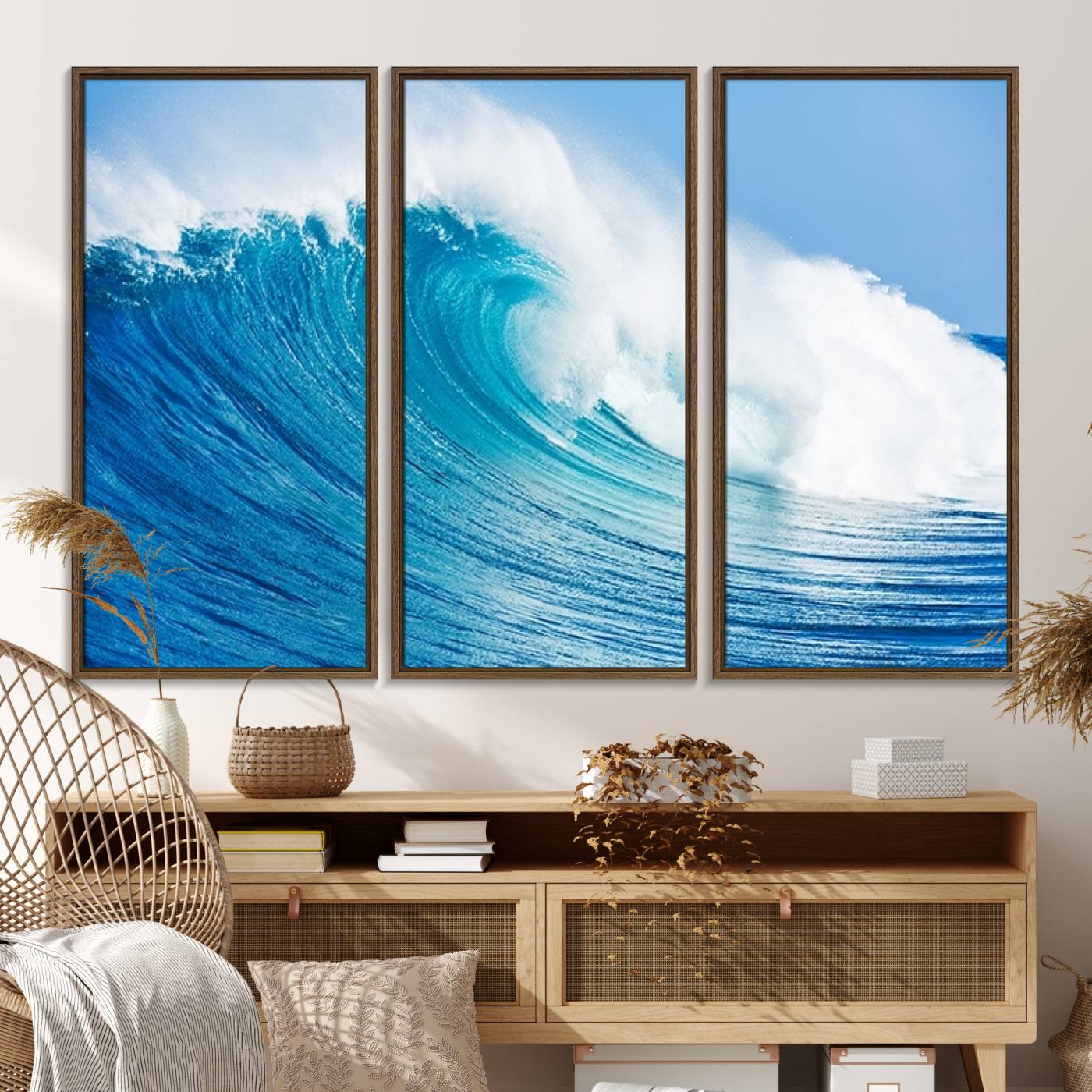 85796-MGV-FC-48X32-3P_Walnut-Ocean Wave Canvas Wall Art Print – Large Coastal Ocean Wave Wall Decor for Home or Office – Vibrant