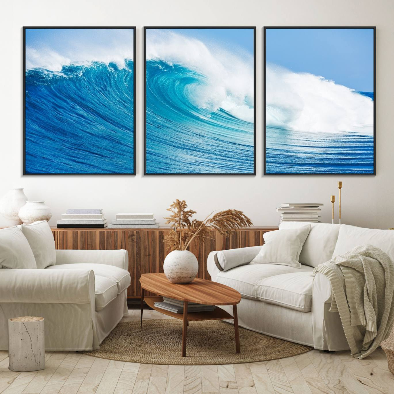 85796-MGV-FC-60X30-3P_Black-Ocean Wave Canvas Wall Art Print – Large Coastal Ocean Wave Wall Decor for Home or Office – Vibrant