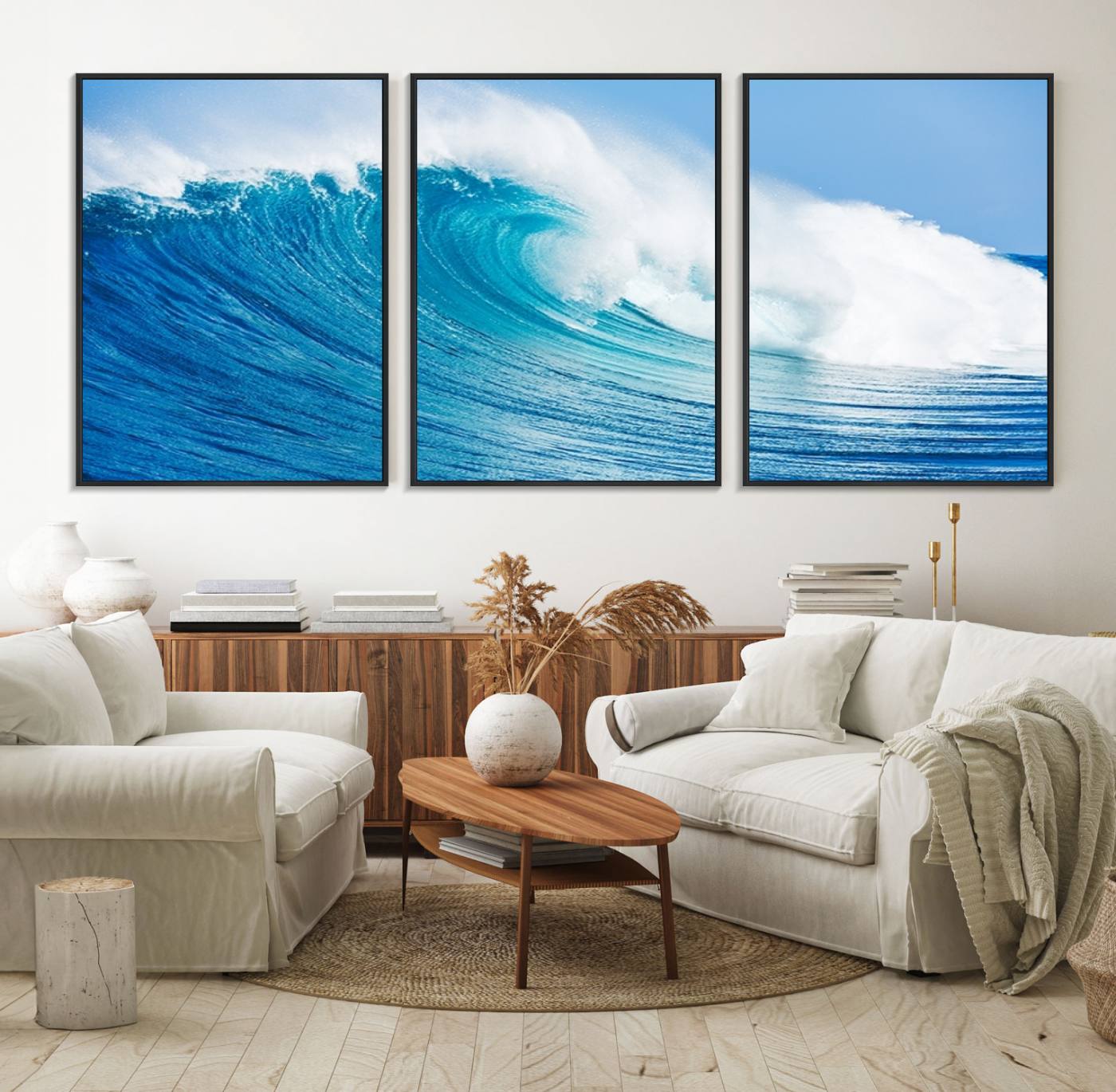 85796-MGV-FC-60X30-3P_Black-Ocean Wave Canvas Wall Art Print – Large Coastal Ocean Wave Wall Decor for Home or Office – Vibrant