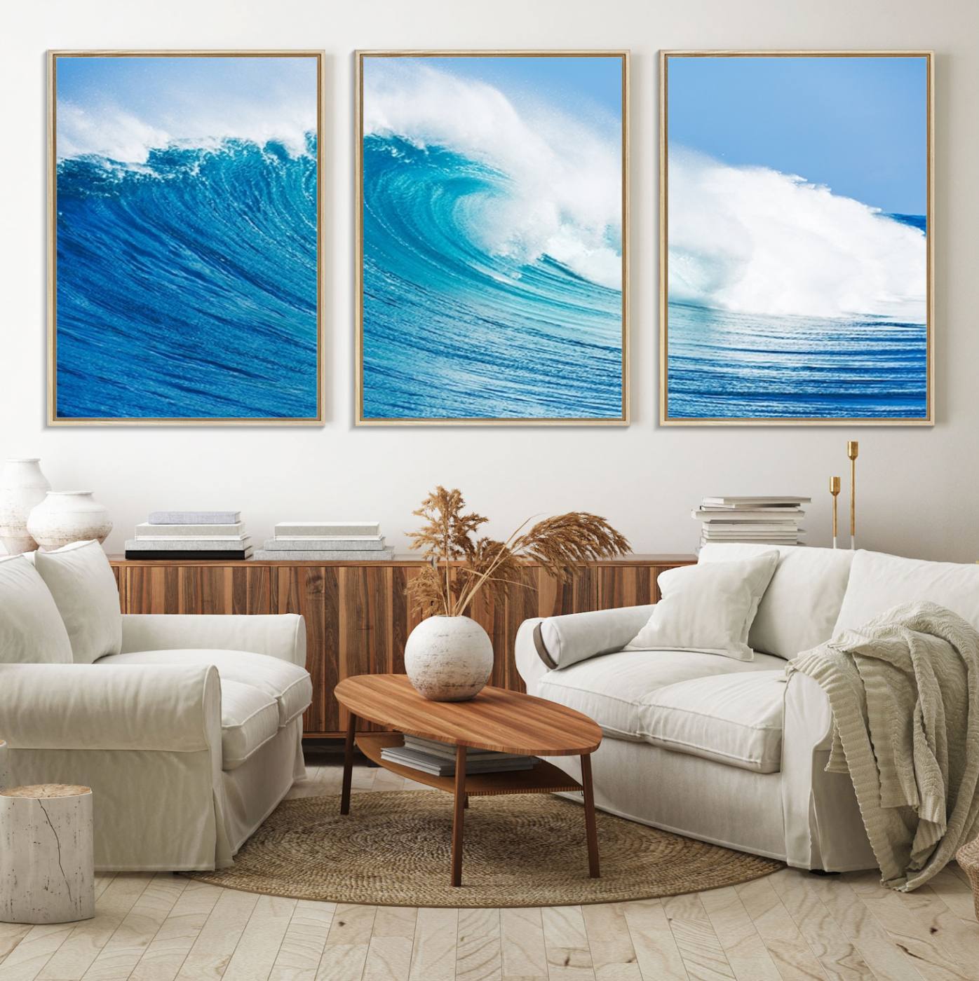 85796-MGV-FC-60X30-3P_Natural-Ocean Wave Canvas Wall Art Print – Large Coastal Ocean Wave Wall Decor for Home or Office – Vibrant