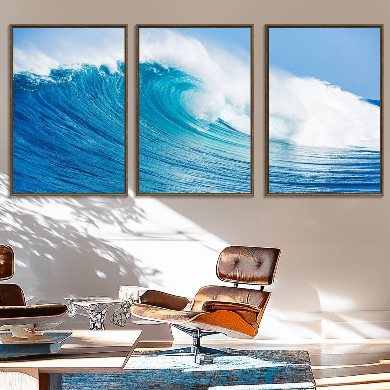 85796-MGV-FC-60X30-3P_Walnut-Ocean Wave Canvas Wall Art Print – Large Coastal Ocean Wave Wall Decor for Home or Office – Vibrant