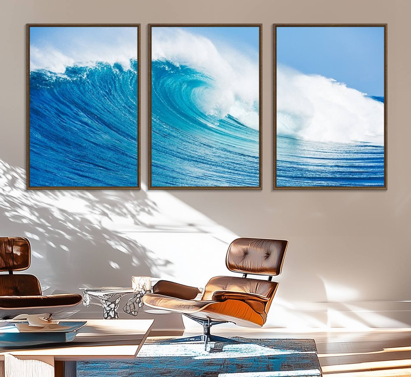 85796-MGV-FC-60X30-3P_Walnut-Ocean Wave Canvas Wall Art Print – Large Coastal Ocean Wave Wall Decor for Home or Office – Vibrant