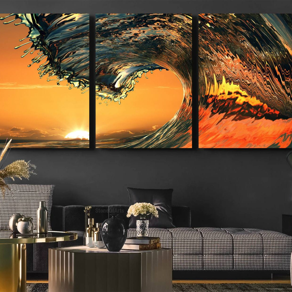 11964-MGV-CV-36X24-Ocean Wave With Perfect Sunset Canvas Wall Art Print, Framed Ocean Sea Waves Canvas Print