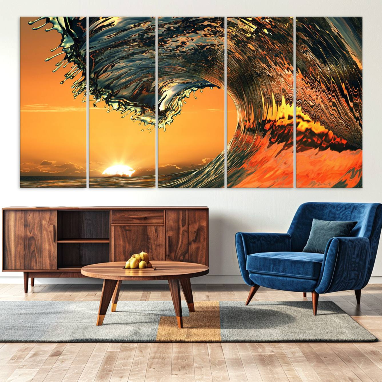 11964-MGV-CV-36X24-Ocean Wave With Perfect Sunset Canvas Wall Art Print, Framed Ocean Sea Waves Canvas Print