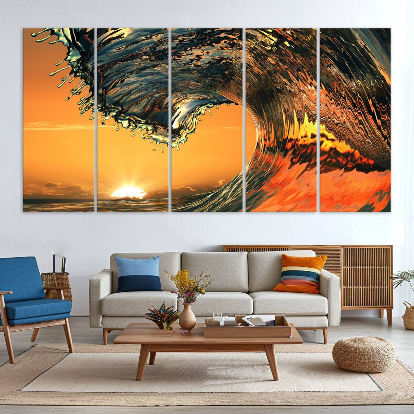 11964-MGV-CV-36X24-Ocean Wave With Perfect Sunset Canvas Wall Art Print, Framed Ocean Sea Waves Canvas Print