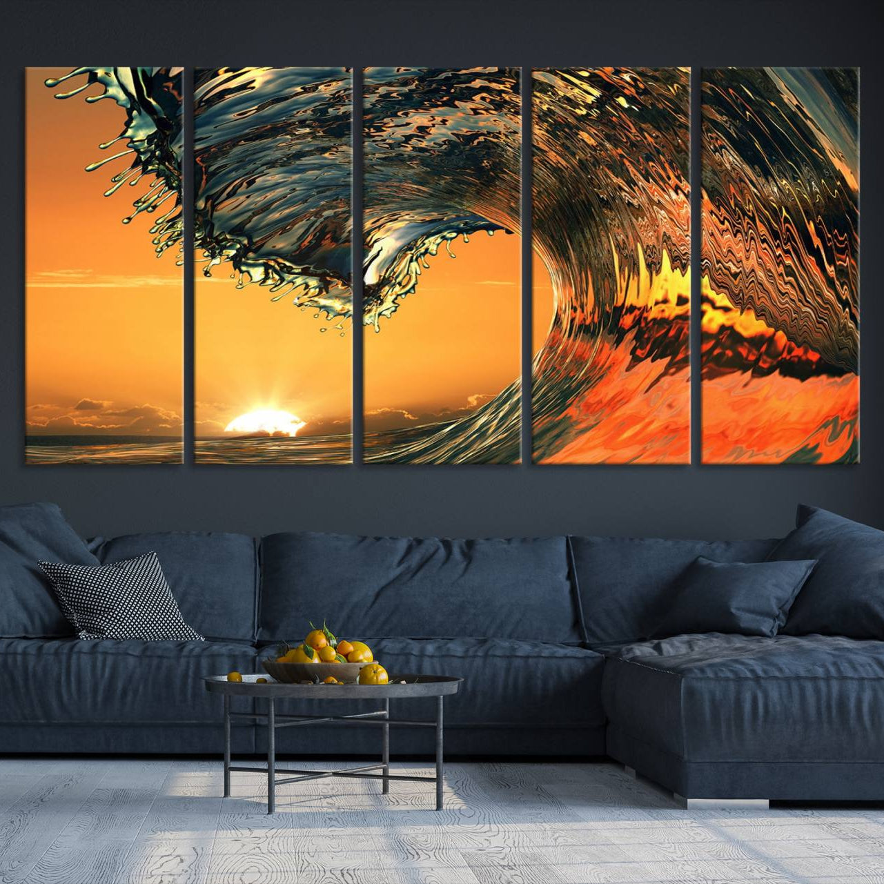 11964-MGV-CV-36X24-Ocean Wave With Perfect Sunset Canvas Wall Art Print, Framed Ocean Sea Waves Canvas Print