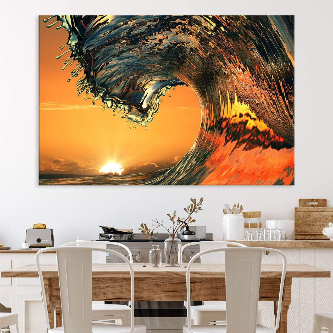 11964-MGV-CV-36X24-Ocean Wave With Perfect Sunset Canvas Wall Art Print, Framed Ocean Sea Waves Canvas Print